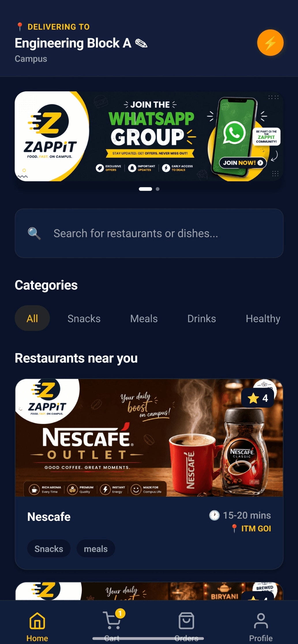 Zappit app home screen